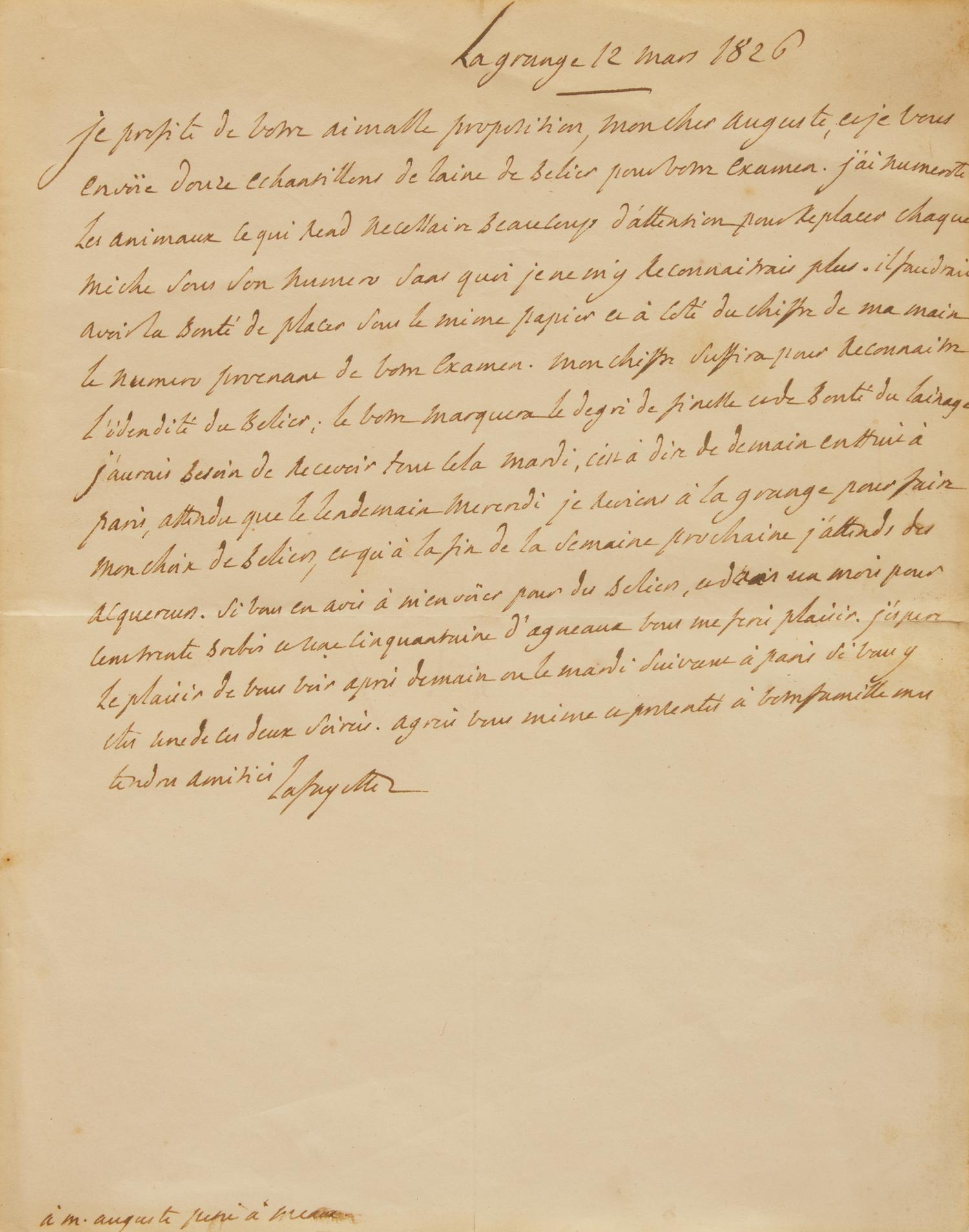 [American Revolution] Lafayette, Gilbert du Motier, Marquis de. Autograph Letter, signed