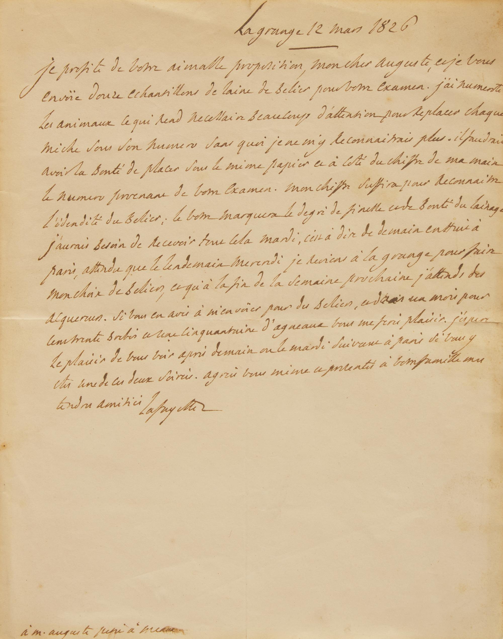 [American Revolution] Lafayette, Gilbert du Motier, Marquis de. Autograph Letter, signed
