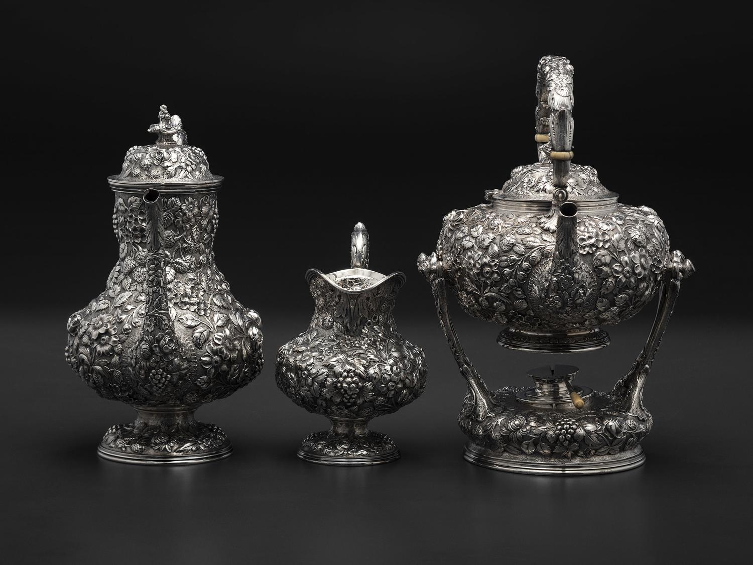 An American Repousse Silver Six-Piece Tea and Coffee Service