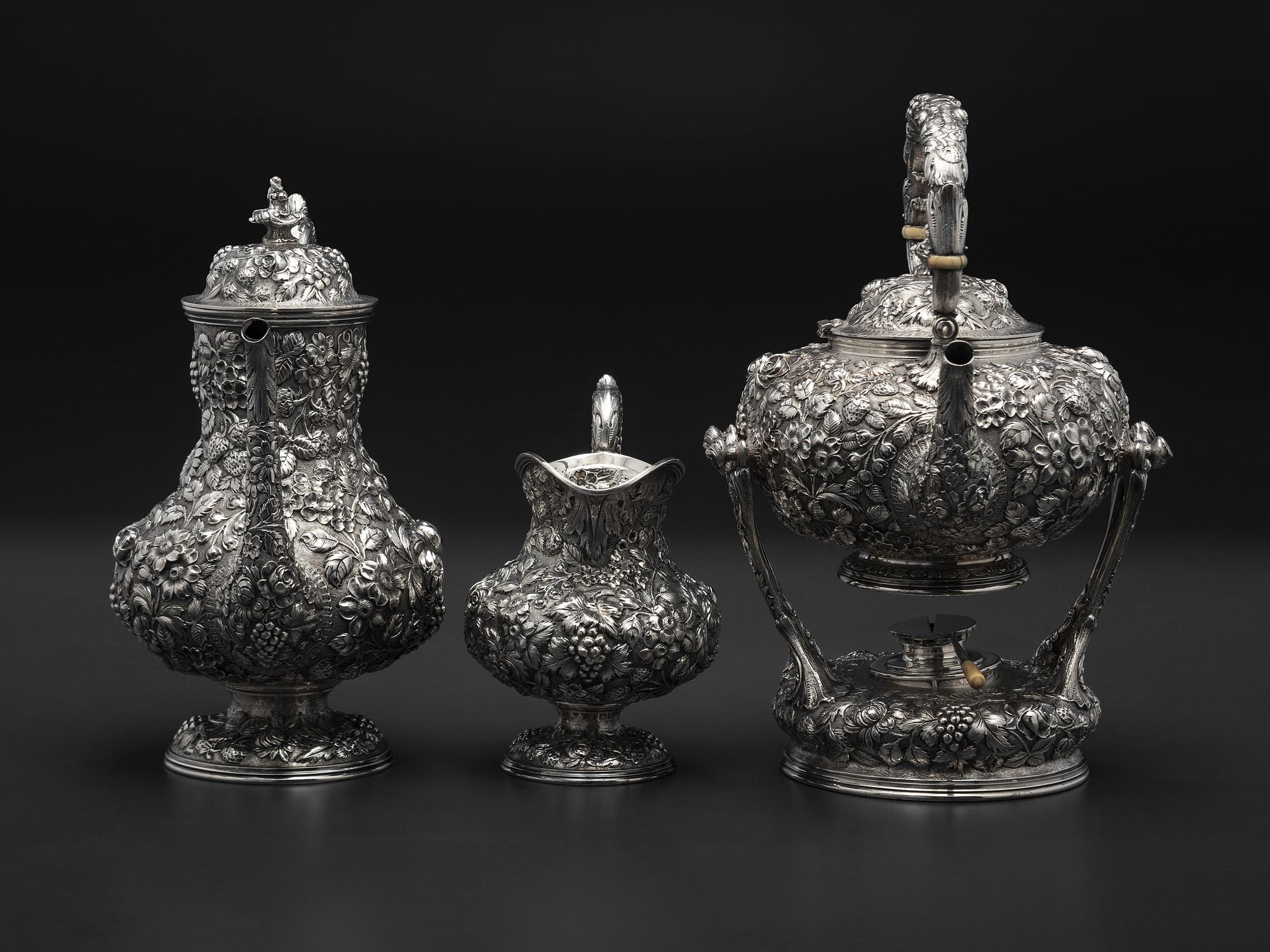 An American Repousse Silver Six-Piece Tea and Coffee Service