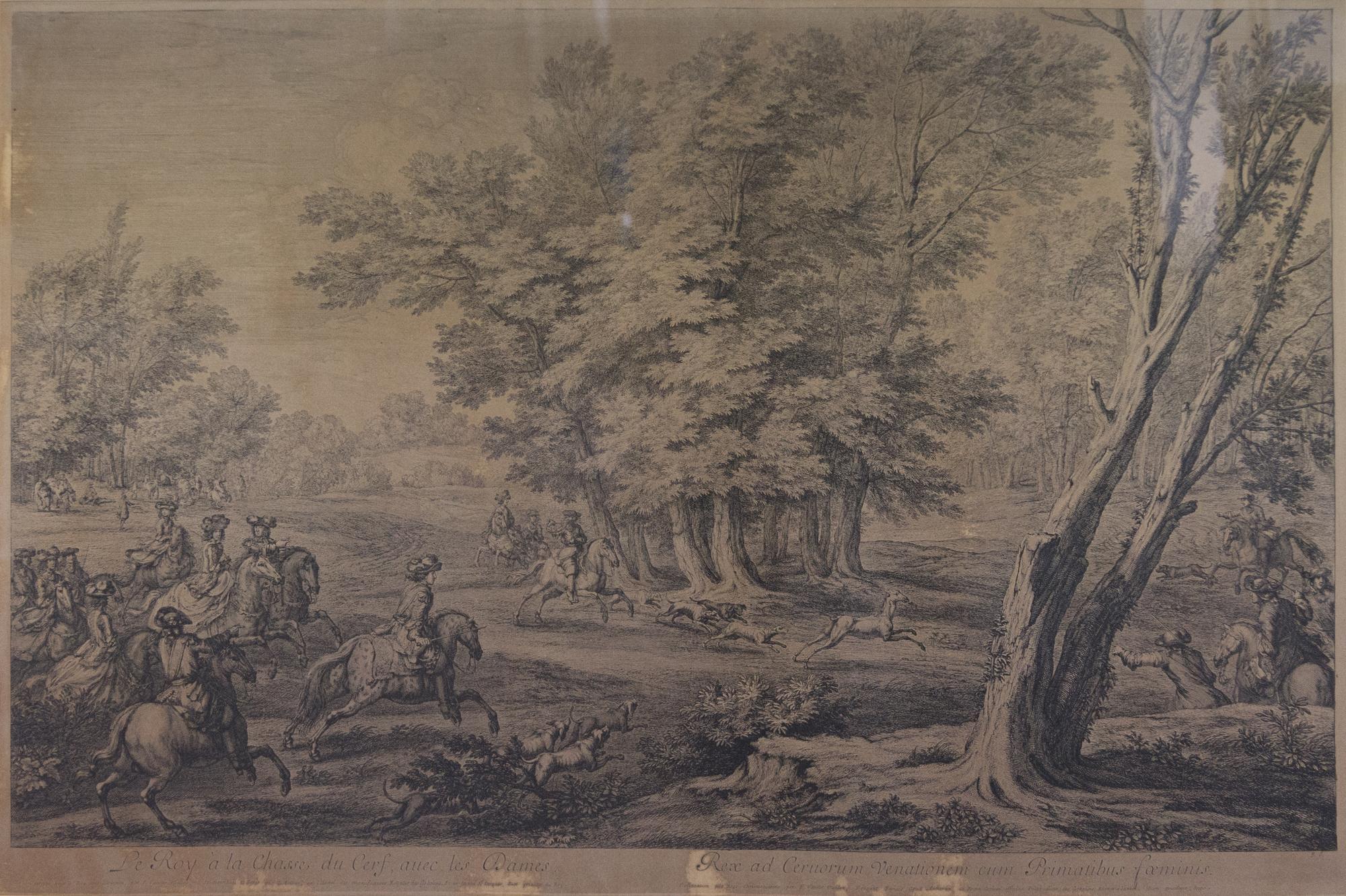 A Pair of French Engravings Height 20 3/4 x width 32 inches.