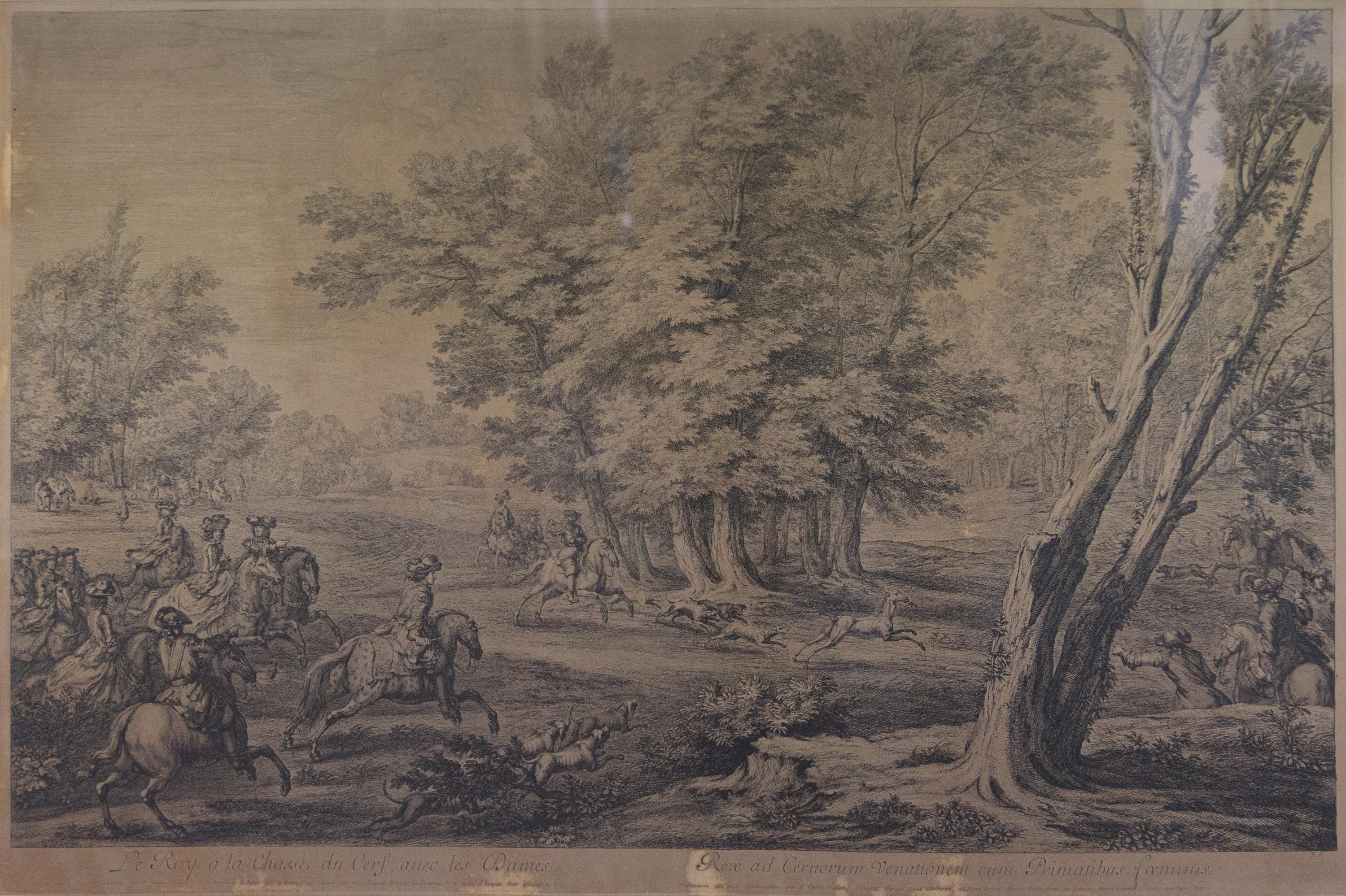 A Pair of French Engravings Height 20 3/4 x width 32 inches.