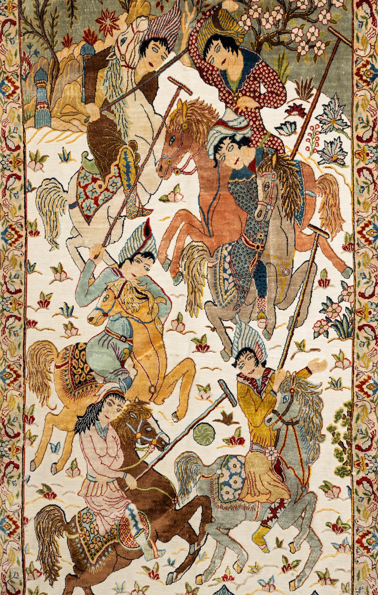 A Kirman Silk Pictorial Rug