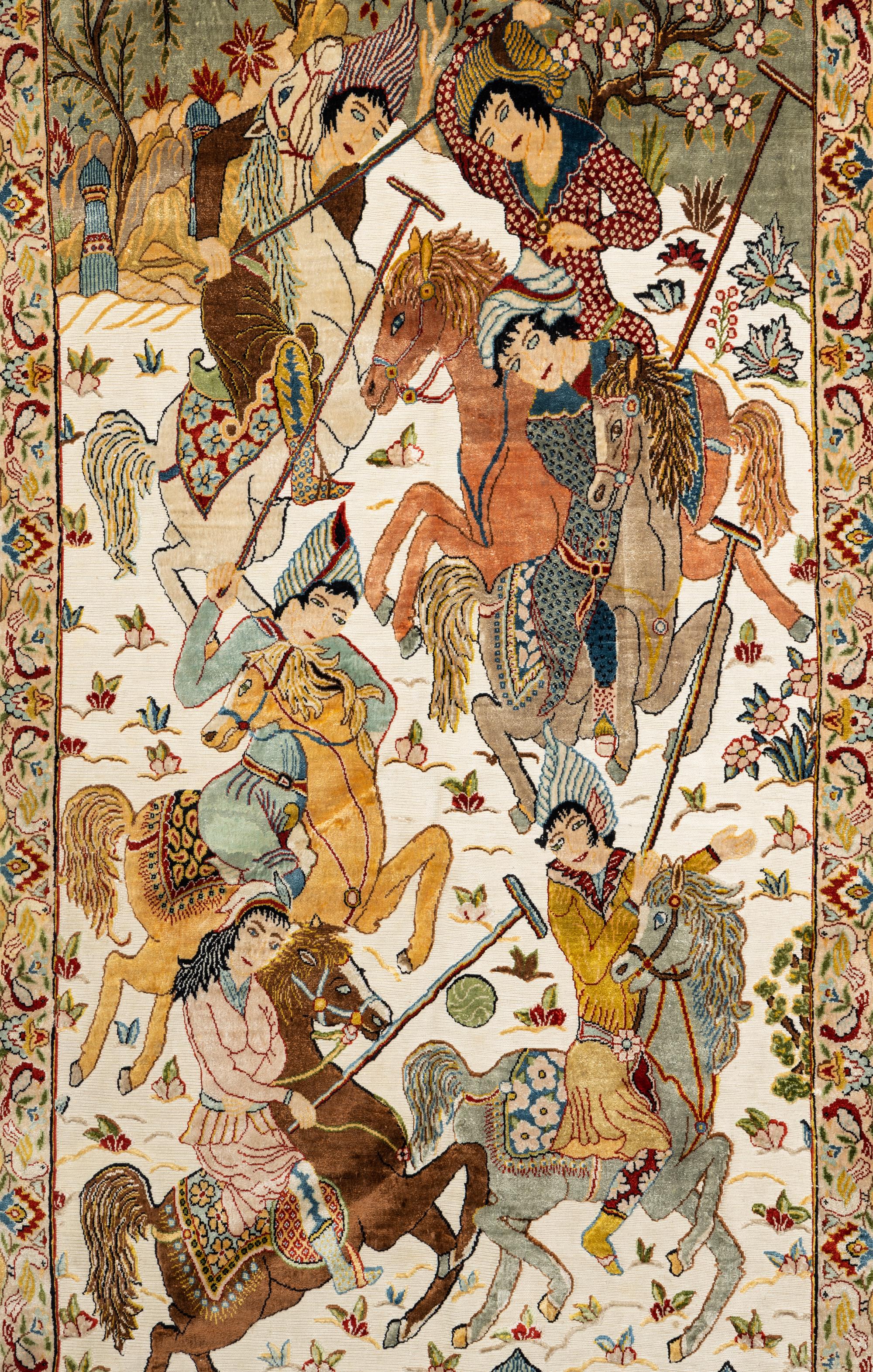 A Kirman Silk Pictorial Rug