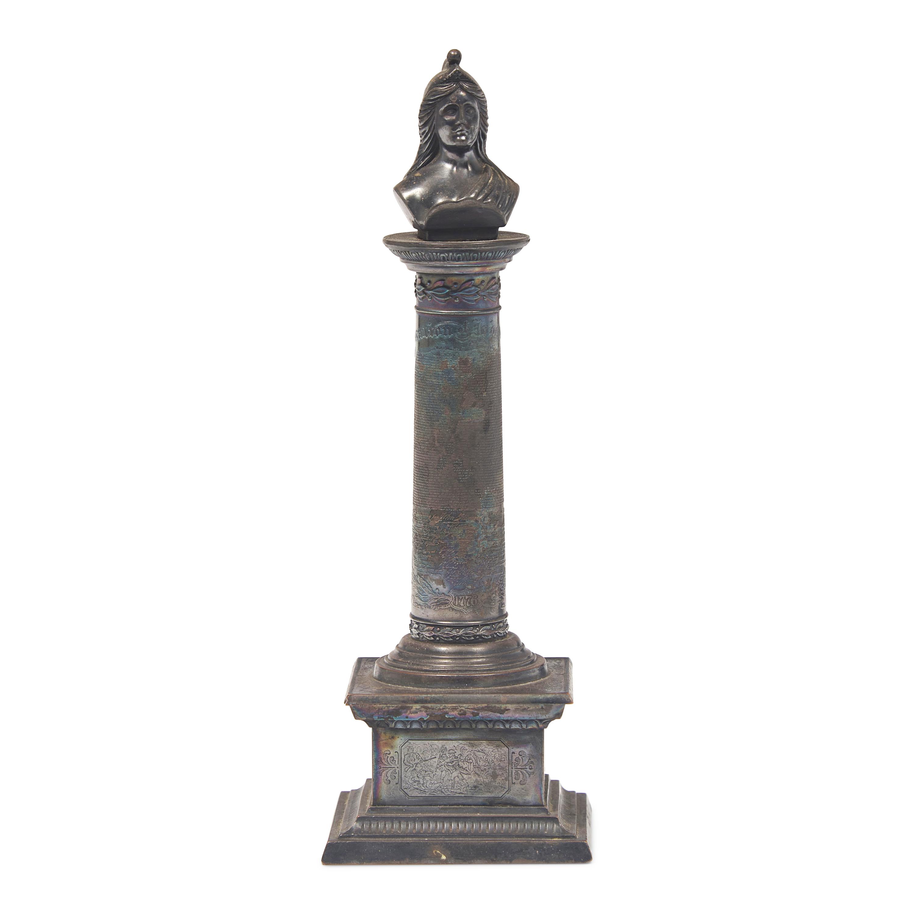A Philadelphia Centennial Exposition Souvenir Silver-Plated Declaration of Independence Miniature Monument