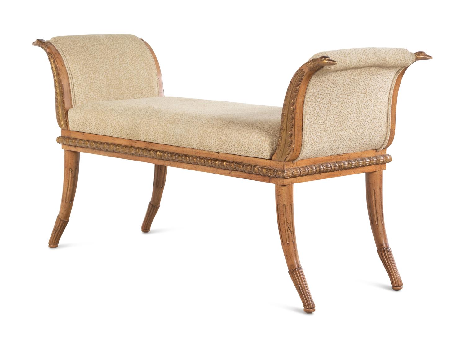 A Regency Style Parcel Gilt Swan Neck Bench