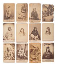 [NATIVE AMERICANS]. Album containing CDVs of Sioux involved in the 1862 Dakota Uprising in Minnesota containing photographs by Joel Whitney, B.F. Upton, and Martin's Gallery of St. Paul, MN.