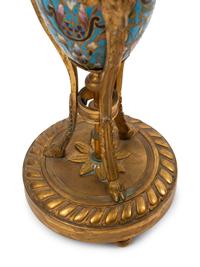 A Pair of Louis XVI Style Gilt Bronze Mounted Champlevé Cassolettes