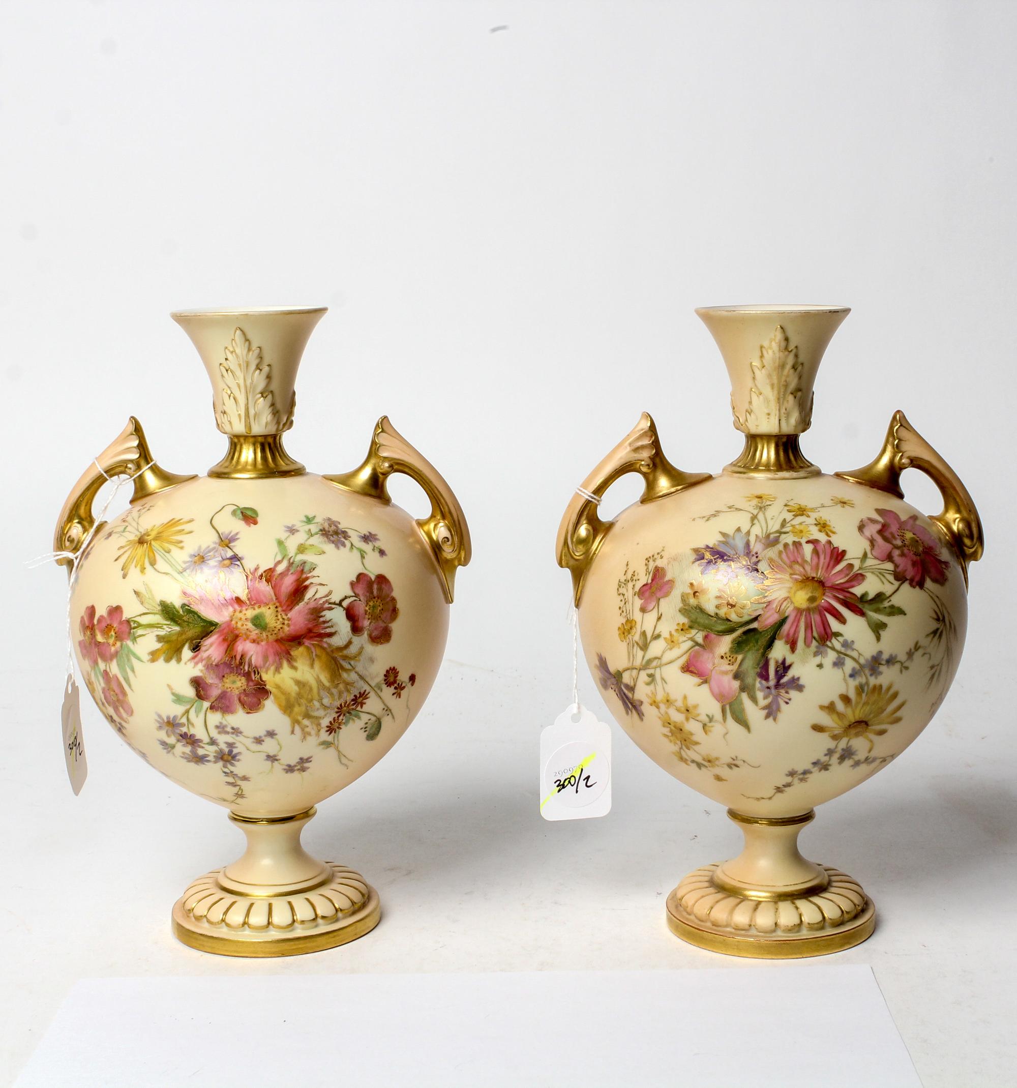 A Pair of Royal Worcester Porcelain Vases Height 9 1/4 inches. — 1903