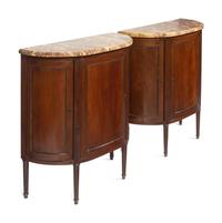 A Pair of Louis XVI Style Mahogany Marble-Top Cabinets