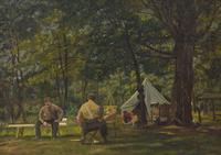 W. Van Dusen (American/19th century) - Art Class Along the River Bank