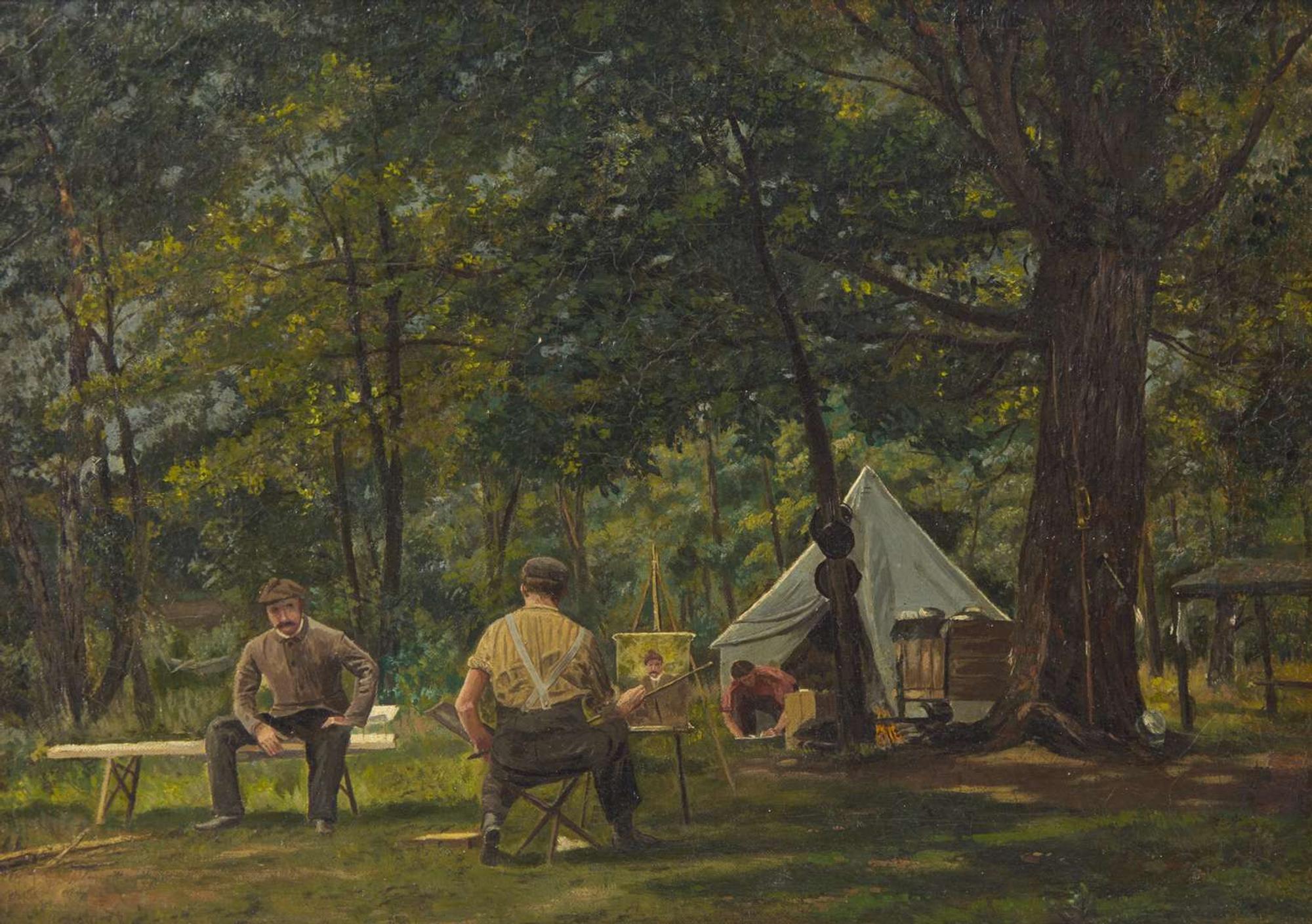 W. Van Dusen (American/19th century) - Art Class Along the River Bank