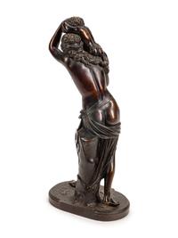 A French Patinated Bronze Group of a Maiden and Infant Satyr