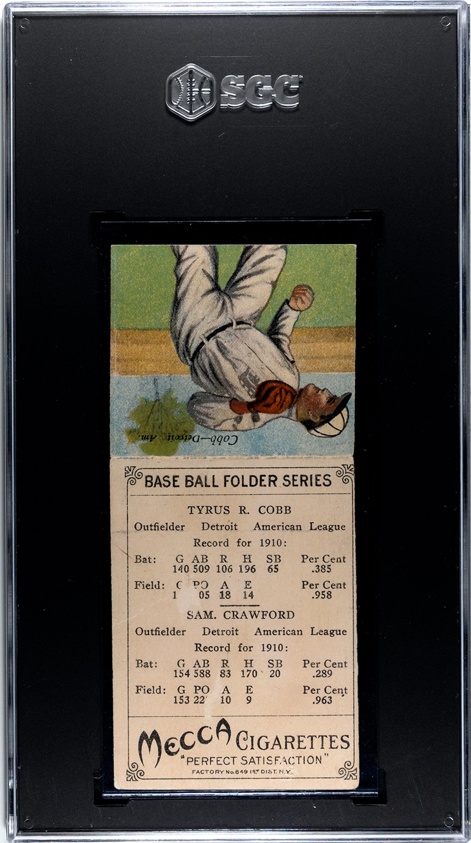 A 1911 Mecca Cigarettes T201 Ty Cobb / Crawford Double Folder Baseball Card (SGC 2 GOOD)