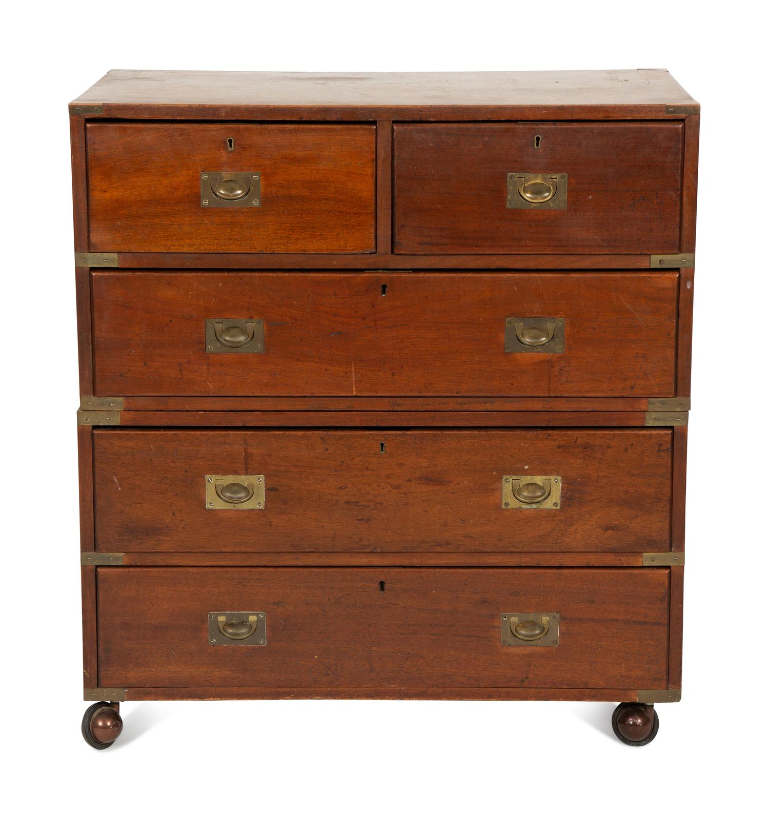 A Pair of English Brass Mounted Mahogany Campaign Chests