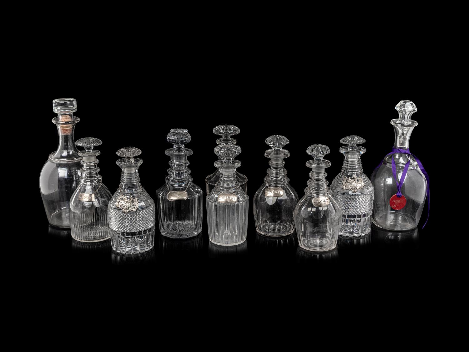 A Group of Ten Cut Glass Decanters