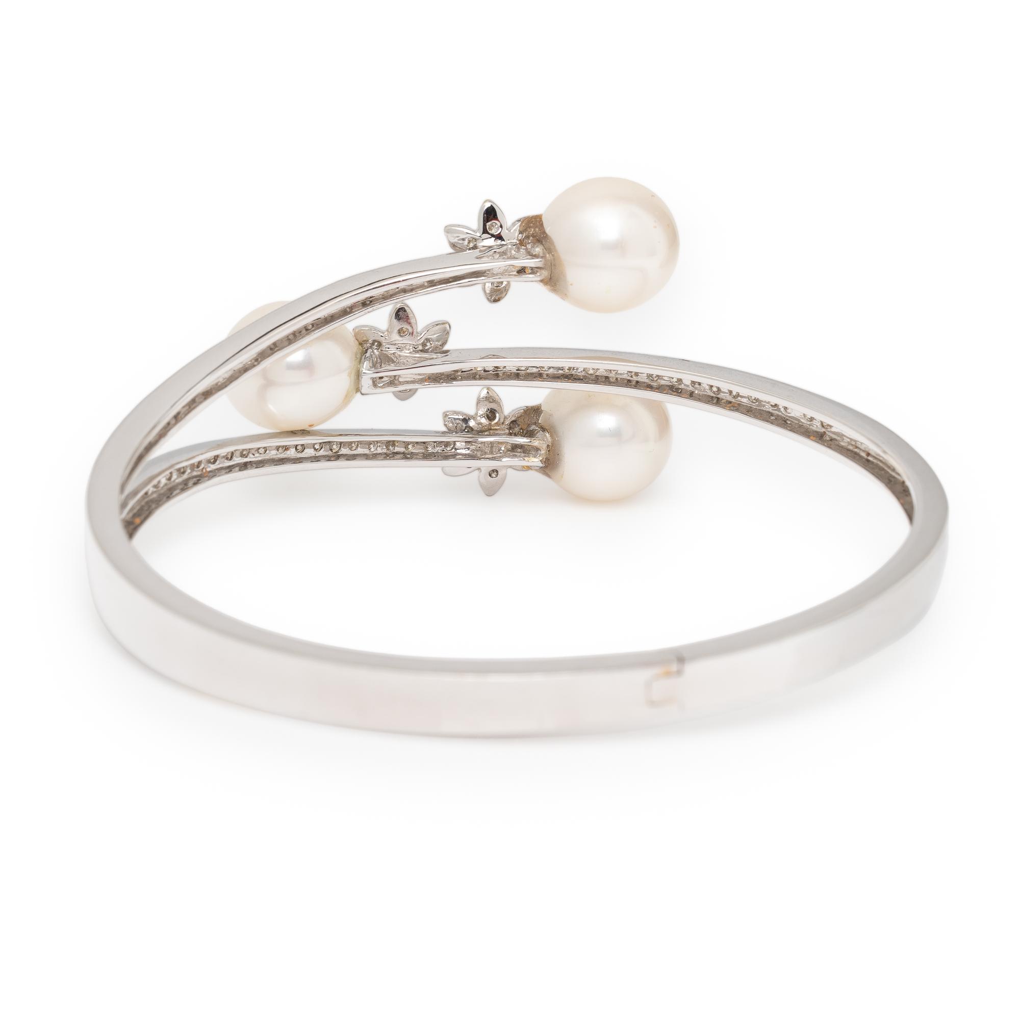 Cultured Pearl, Diamond, and White Gold Bracelet
