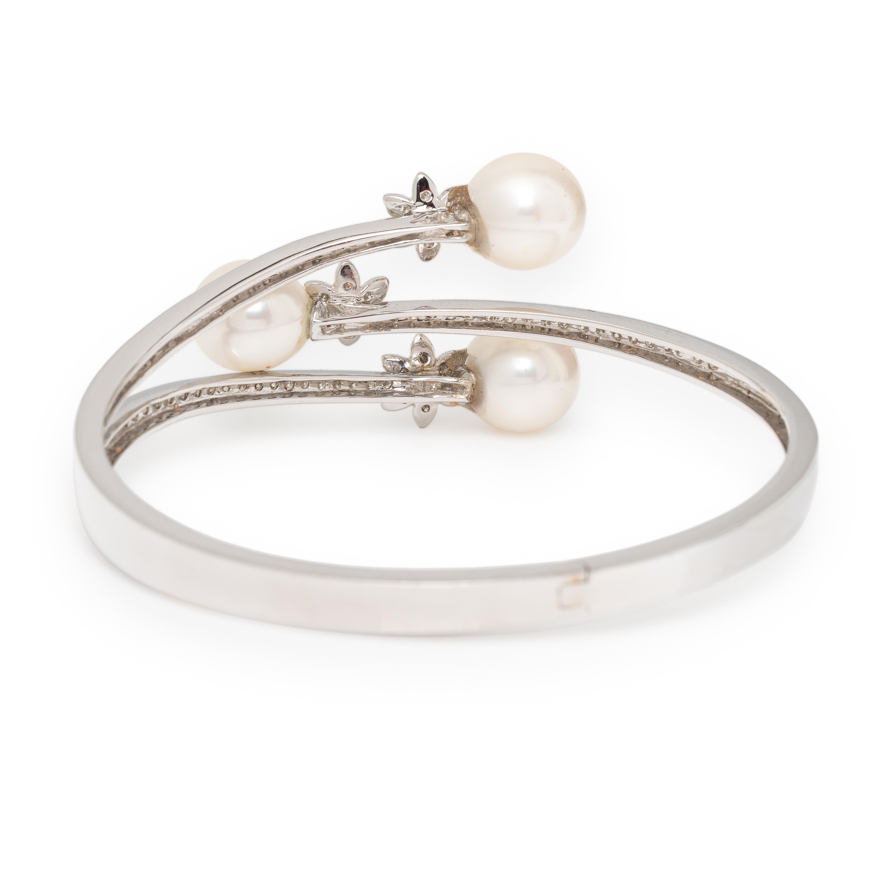 Cultured Pearl, Diamond, and White Gold Bracelet