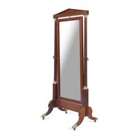A Regency Mahogany and Brass-Inlaid Cheval Mirror