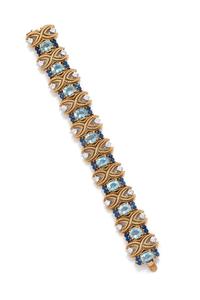 AQUAMARINE, DIAMOND AND SAPPHIRE BRACELET