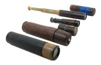 A Group of Four Leather Body Hand Telescopes Length of first 10 1/4 inches.