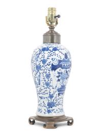 A Blue and White Porcelain Meiping Vase Mounted as a Lamp