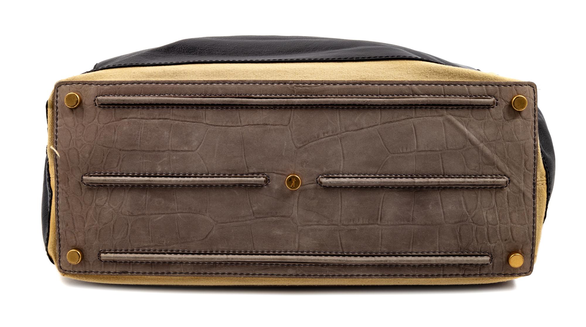 An Yves Saint Laurent Tri-Color Leather and Canvas Muse Bag, 11" H x 14" W x 6" D; Handle drop: 6".
