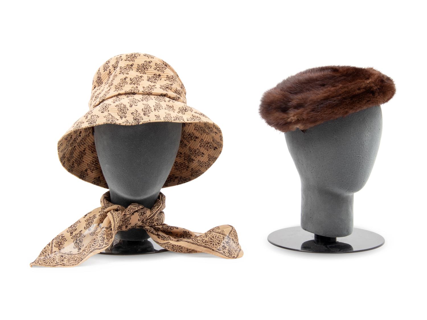 Five Vintage Hats & One Matching Scarf, 1950-70s