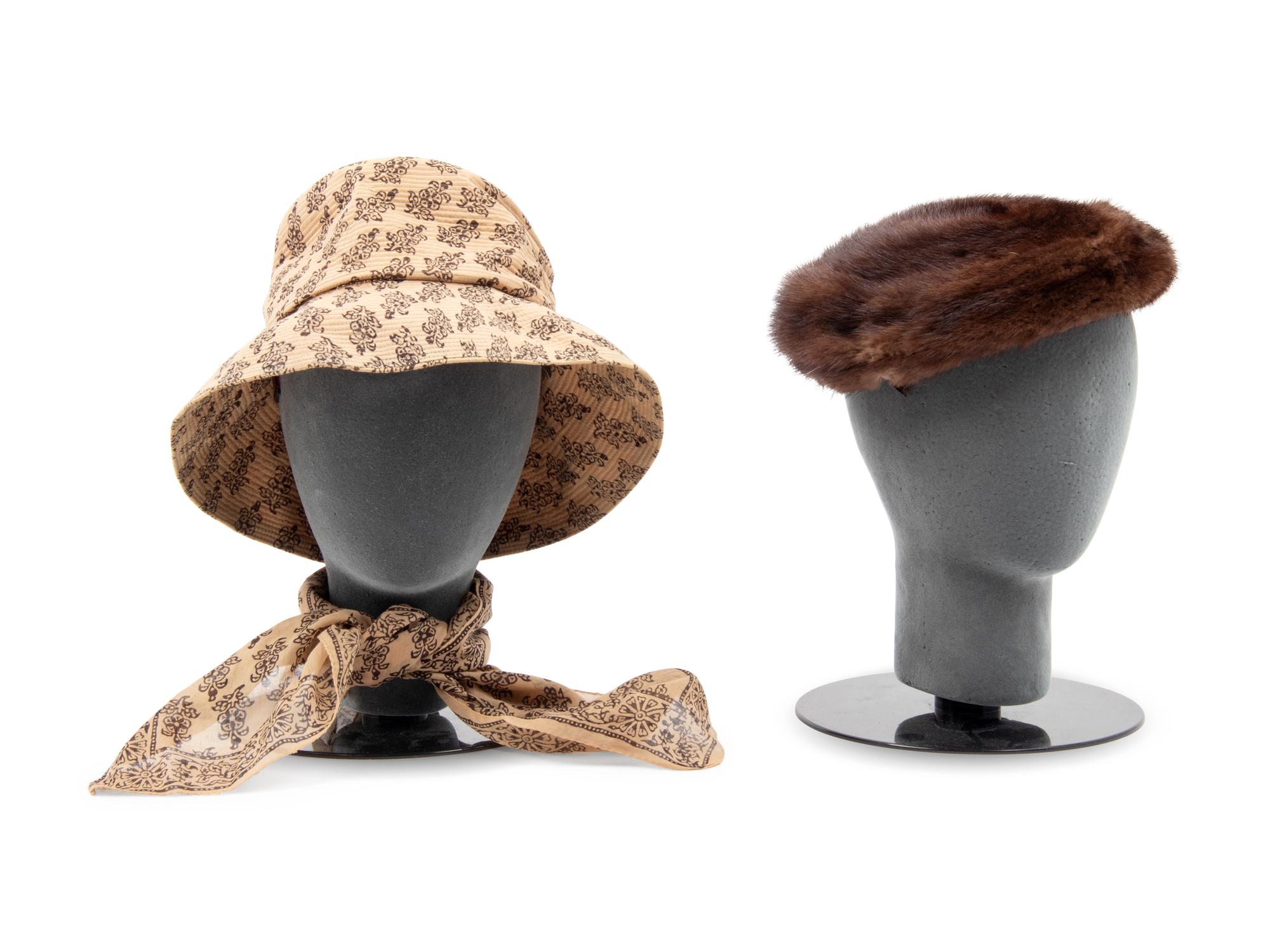 Five Vintage Hats & One Matching Scarf, 1950-70s
