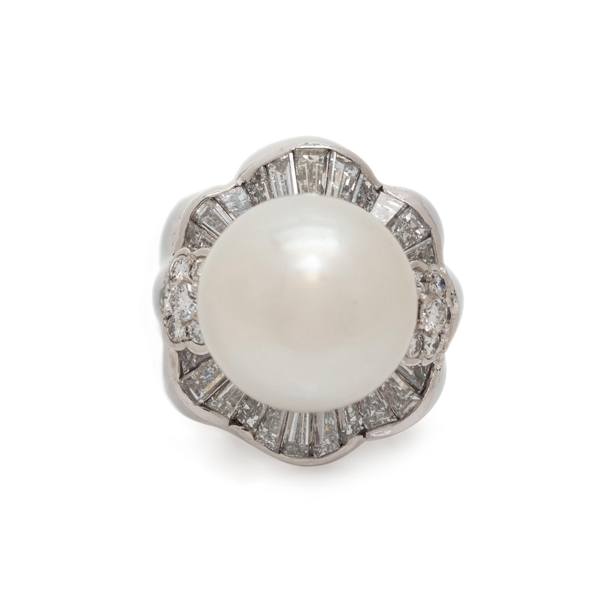 CULTURED SOUTH SEA PEARL AND DIAMOND RING