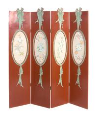 A Lacquered Four-Panel Floor Screen, Height 75 x width 18 inches (each panel).