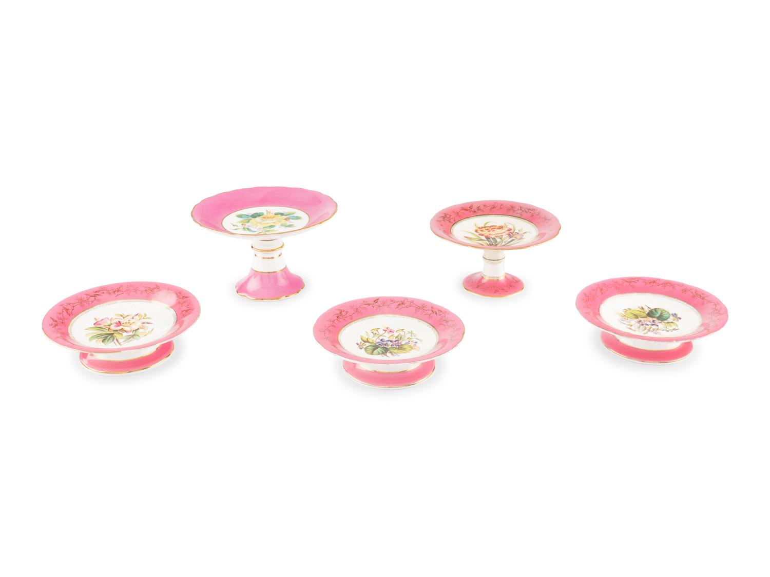 A Set of Five English Porcelain Dessert Stands