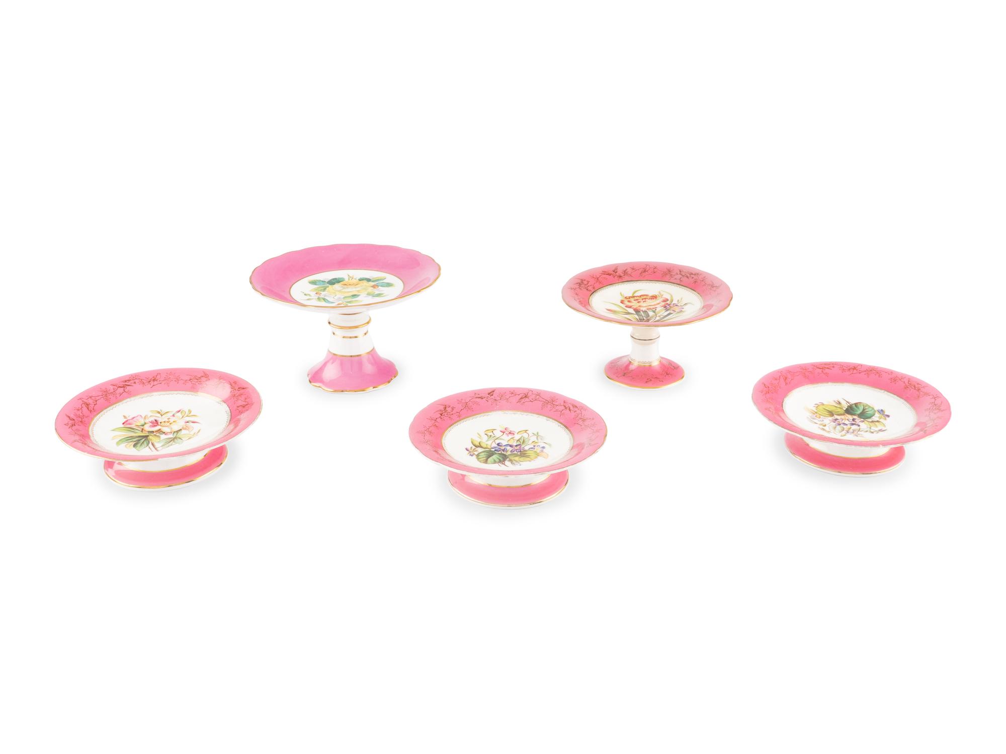 A Set of Five English Porcelain Dessert Stands