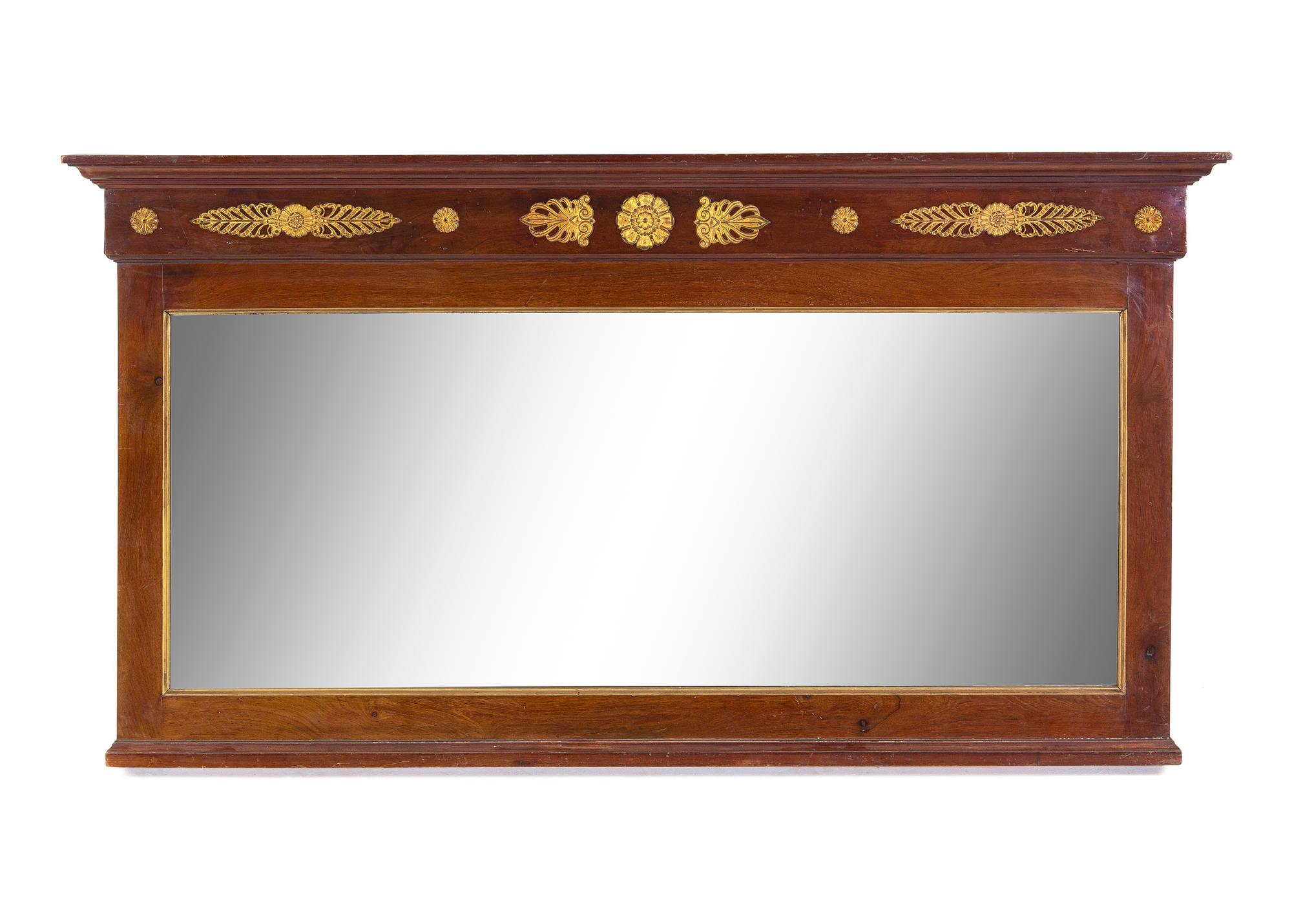 An Empire Gilt Bronze Mounted Mahogany Overmantel Mirror