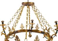 A French Neoclassical Style Gilt and Patinated Metal Eight-Light Chandelier