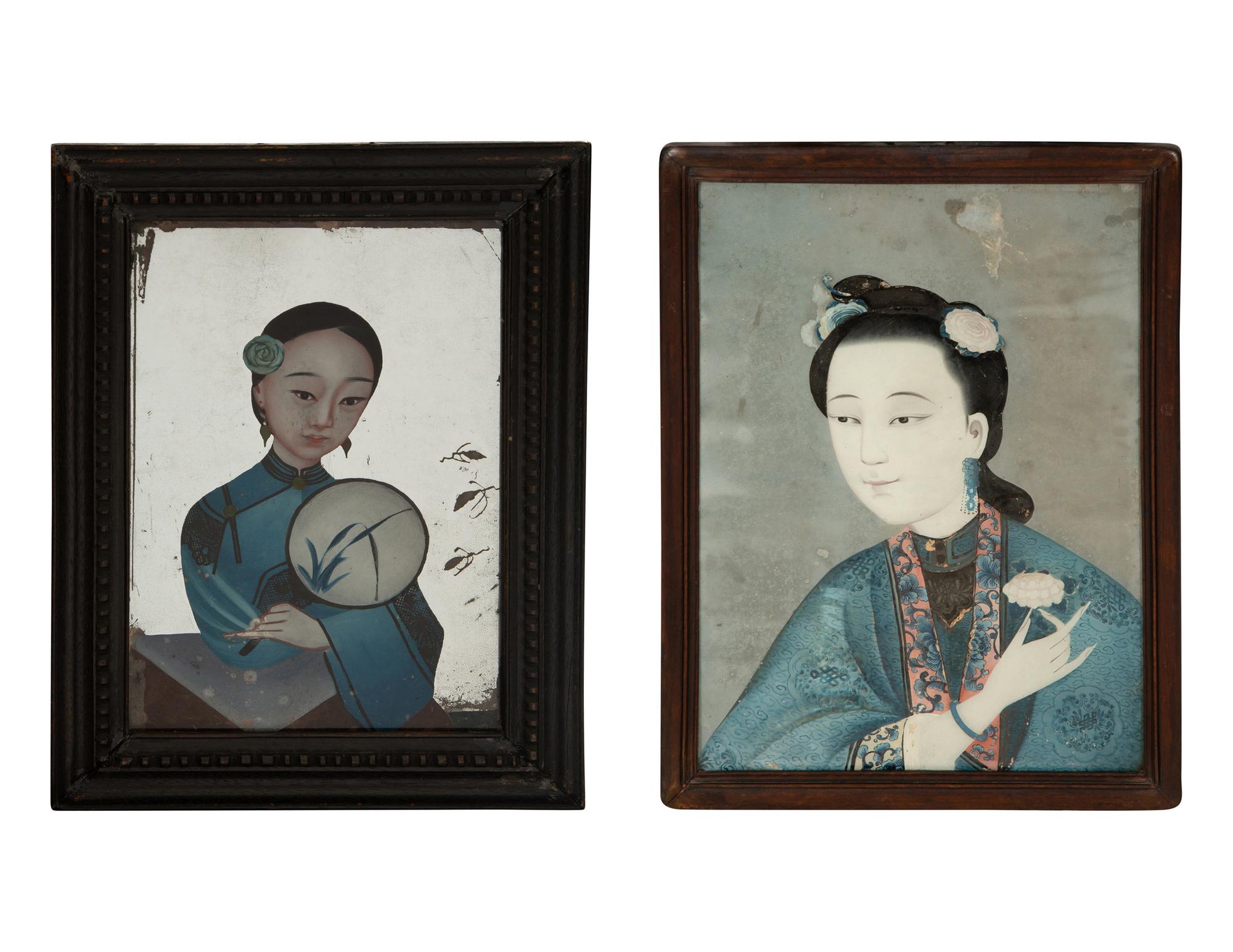 Two Chinese Reverse Paintings on Glass