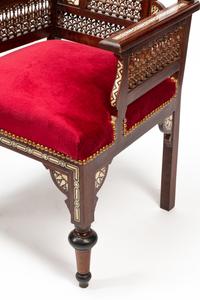 A Set of Four Moorish Style Bone and Mother-of-Pearl Inlaid Armchairs