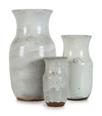 Three Jugtown Pottery White Dogwood Vases