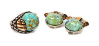 A Southwest Style Sterling and 14 Karat Yellow Gold Earclip and Ring Set