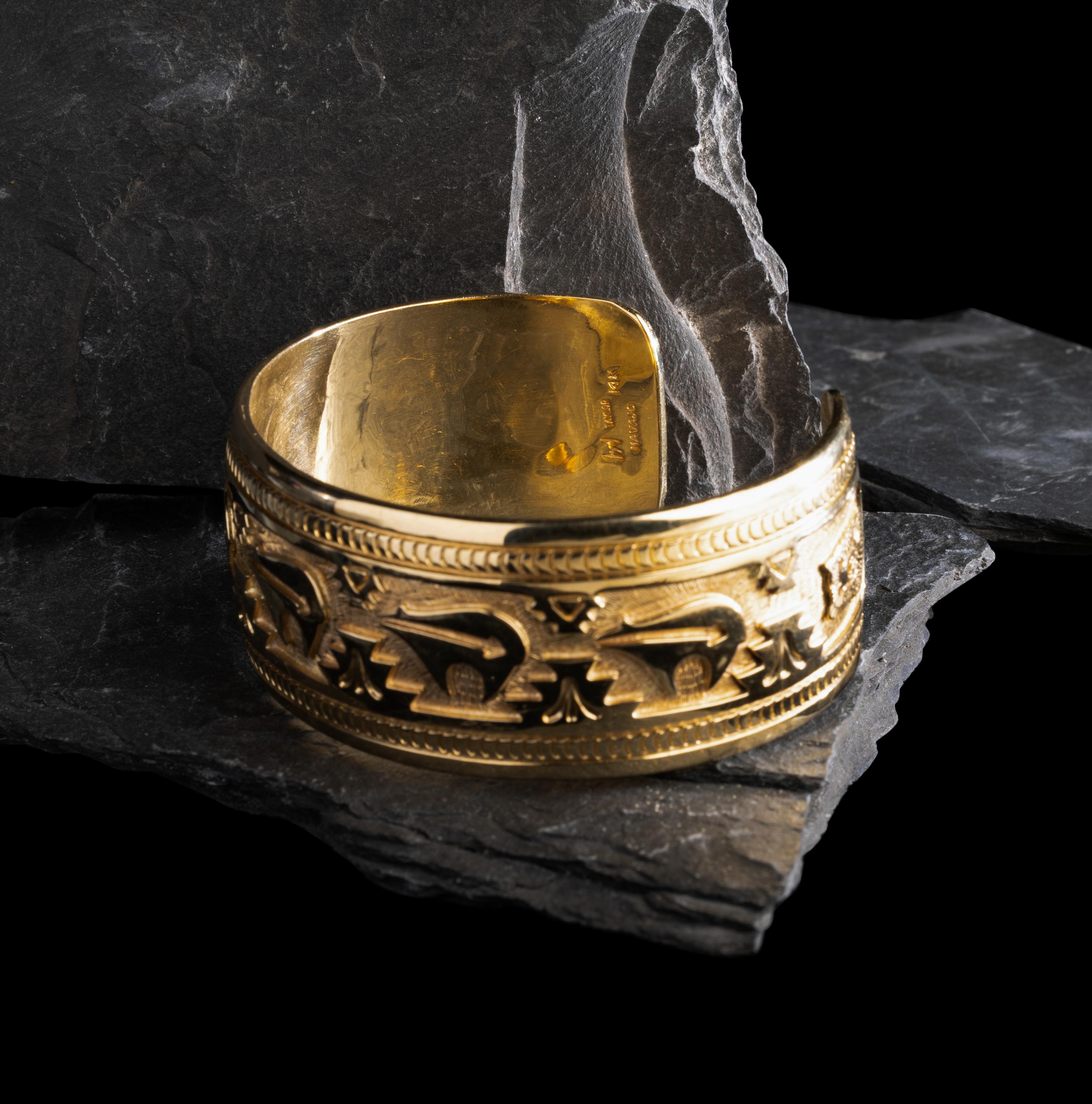 Herbert Taylor (Diné, 1951-1996) — 14K Gold Heartline Bear Cuff Bracelet