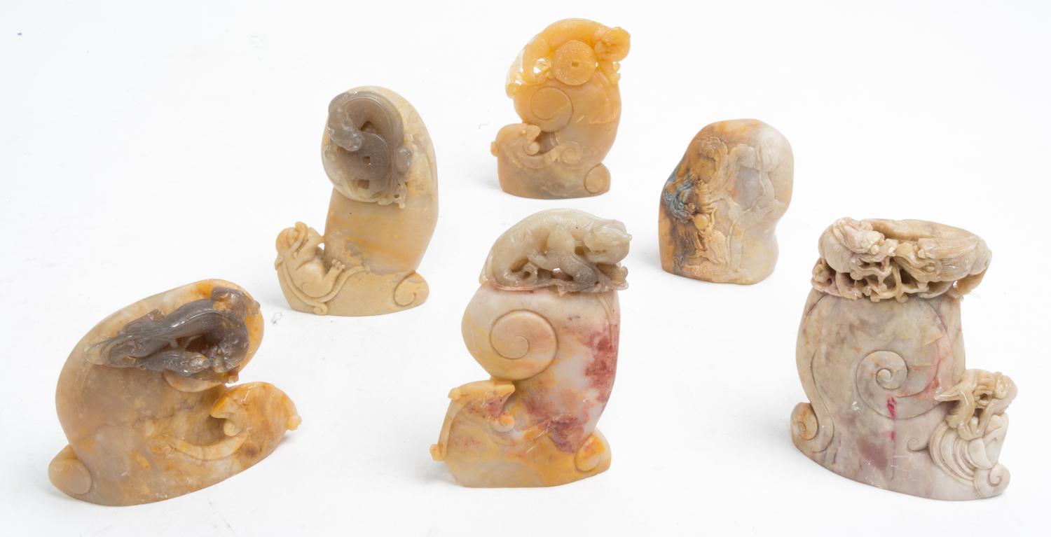 A Group of Six Hardstone Carvings. Height of tallest 3 1/2 inches.