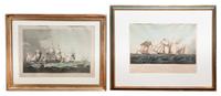 Two English Handcolored Nautical Engravings, Height of taller 16 1/2 x width 24 inches.