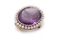 COLLECTION OF ANTIQUE, AMETHYST AND SEED PEARL BROOCHES