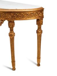 A Pair of Louis XVI Style Giltwood Marble-Top Console Tables