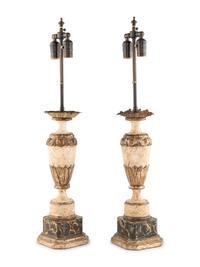 A Pair of Louis XVI Style Distressed Urn Table Lamps
