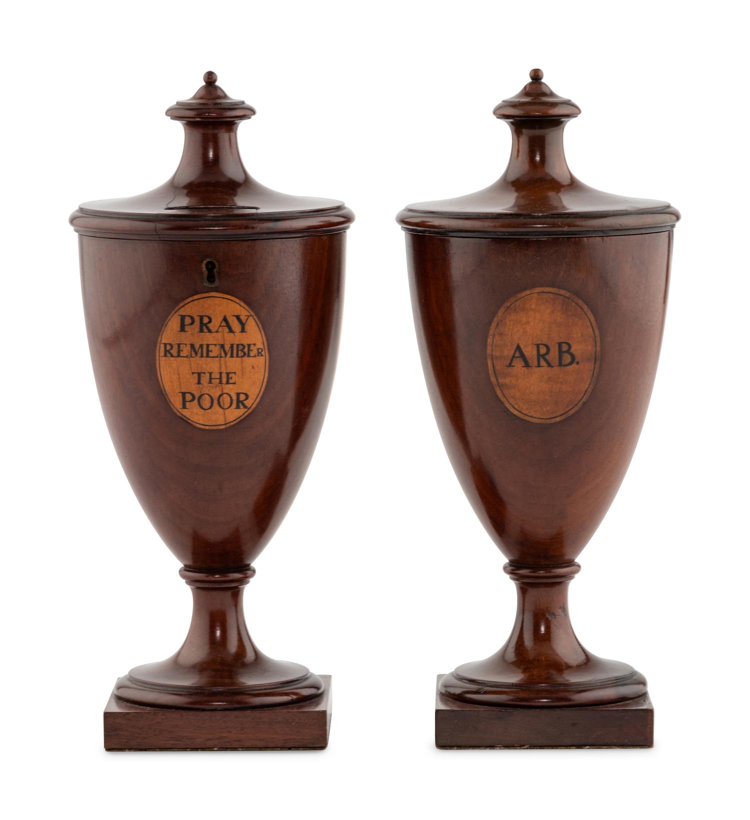 A Pair of George III Mahogany Alms Urns
