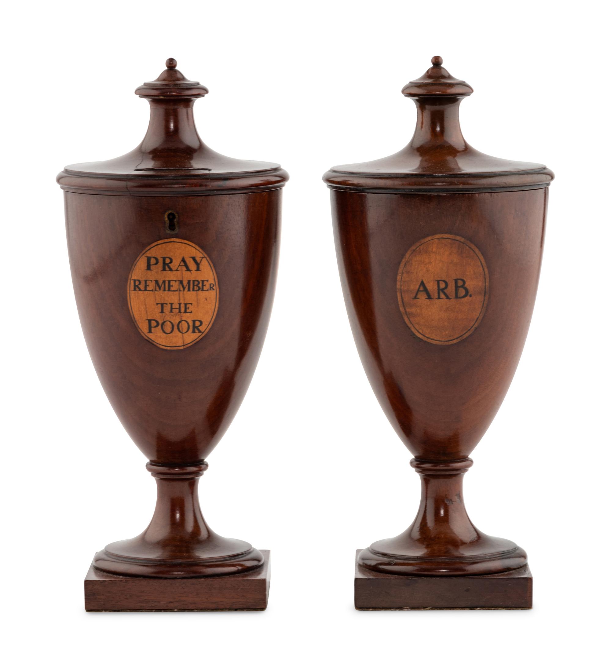 A Pair of George III Mahogany Alms Urns