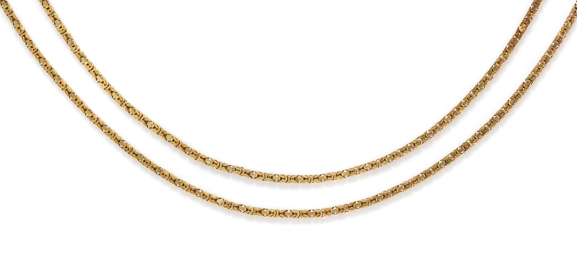 A 14 Karat Yellow Gold Byzantine Link Chain Necklace, UnoAErre, 32.90 dwts.