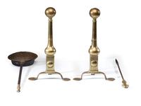 A Pair of Federal Brass and Wrought-Iron Andirons