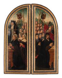 Donors in Prayer, Accompanied by their Family, Saint Gertrude of Nivelles, and Saints Gertrude and Denis